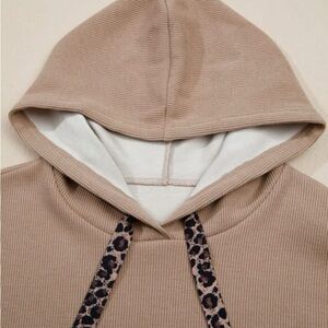 Tan Hooded Jumpsuit with Leopard Accents